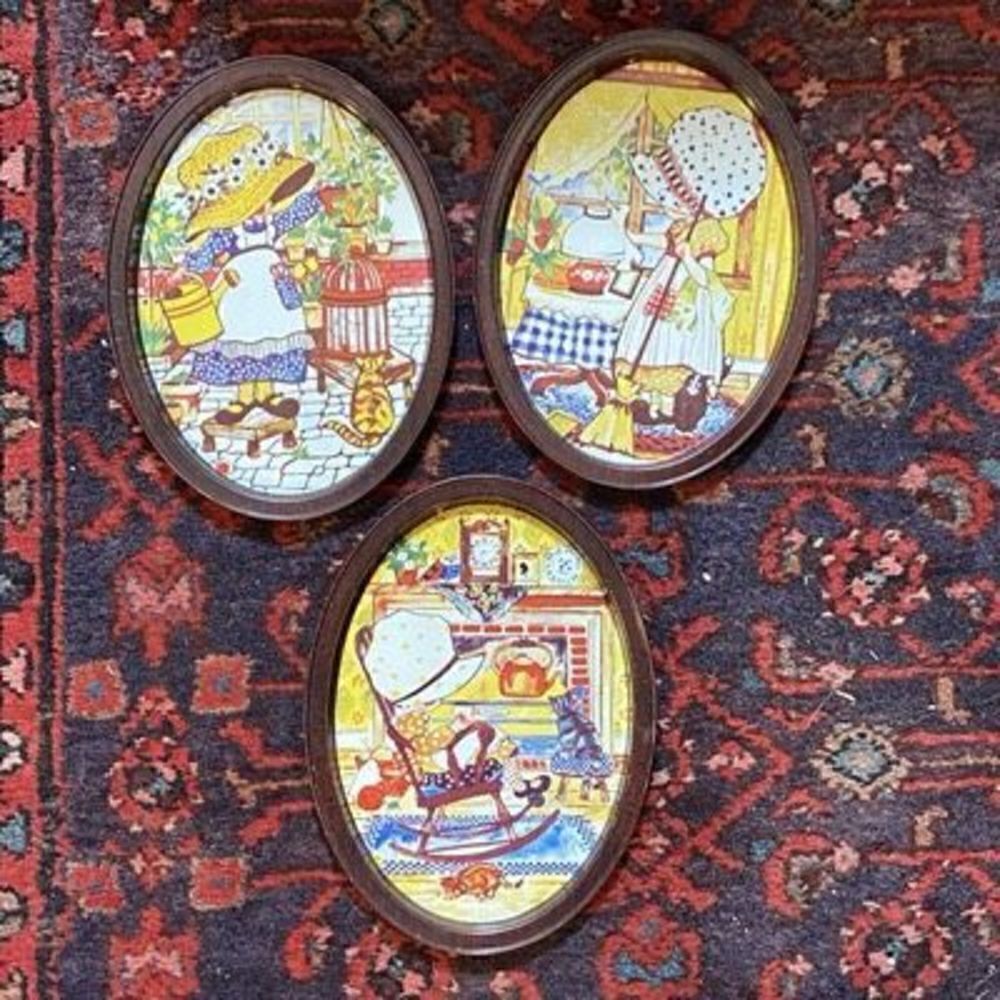 Set Of 3 Vintage Oval Tin Trays Sun Bonnet Babies Holly Hobbie